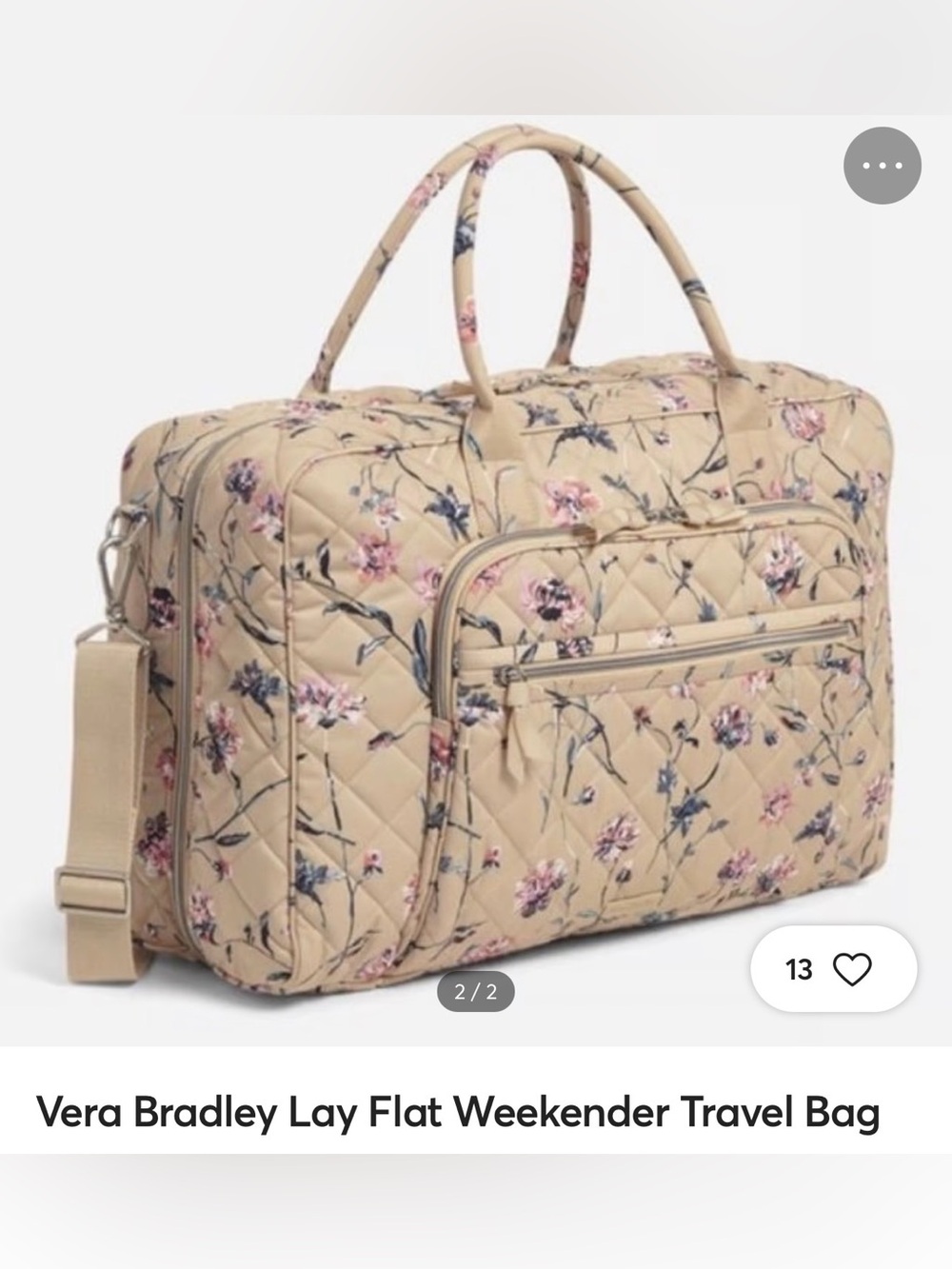 $100 Vera Bradley Quilted Floral Weekender Travel Bag - Beige Pink Blue